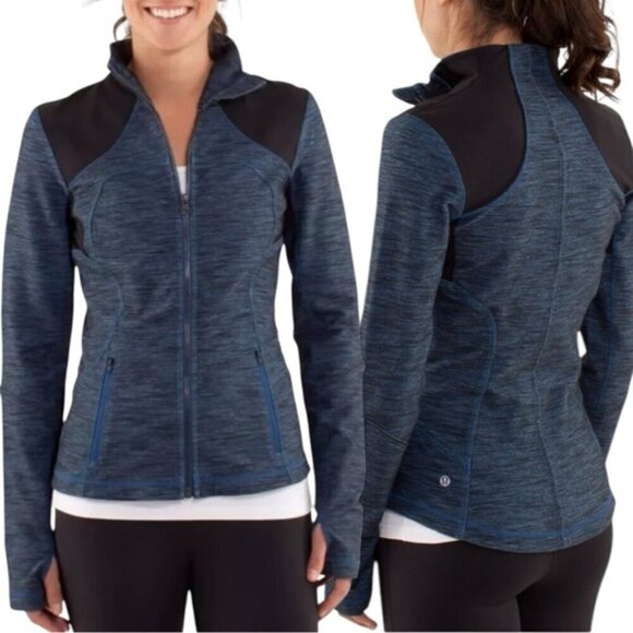 lululemon athletica Jackets & Blazers - Lululemon Forme Jacket Size 4 Blue Slub Denim Limitless Blue / Black